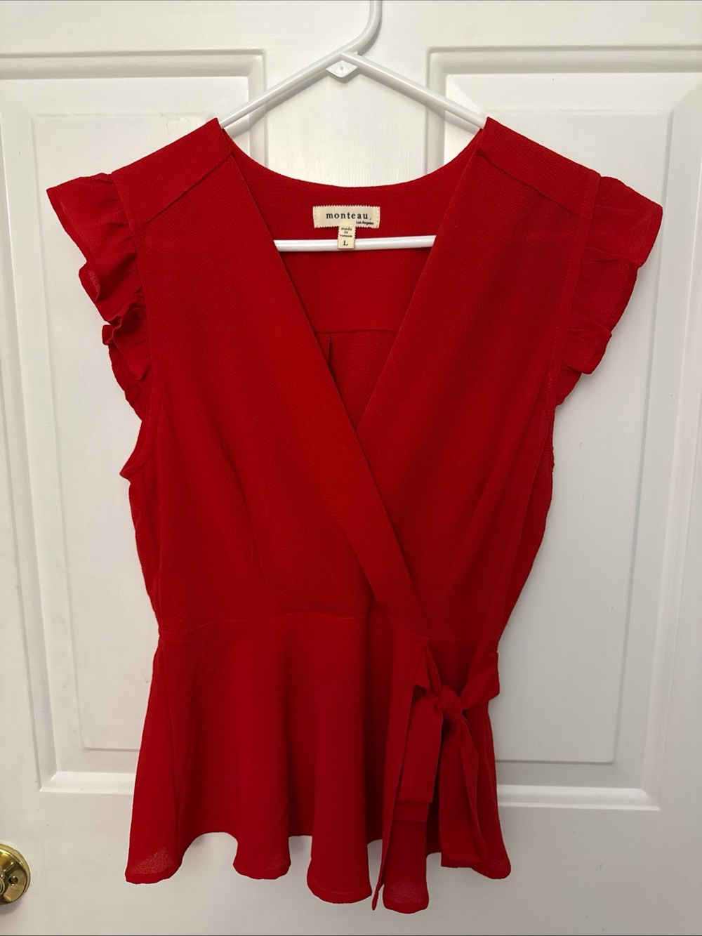 Monteau Bright Red Tie-Waist Wrap Top Dress